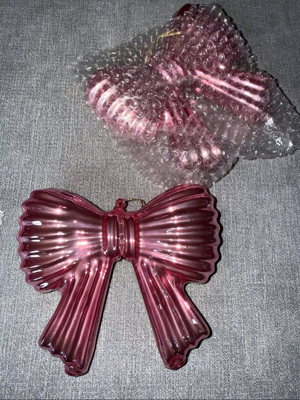 Pink Glass Bow Ornament - Set of 2